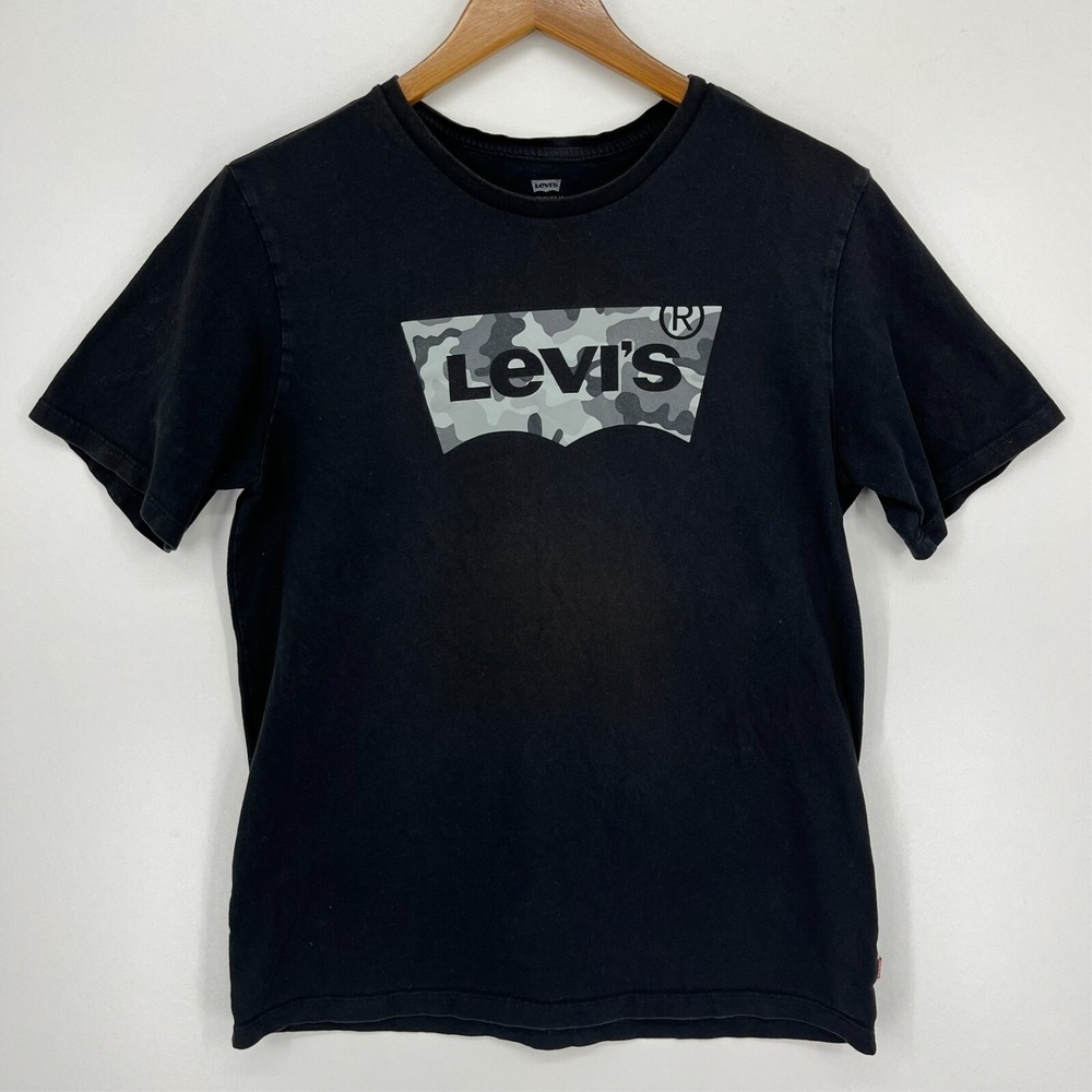 Levis Mens Black Camo Batwing Logo Graphic T-Shirt Size M
